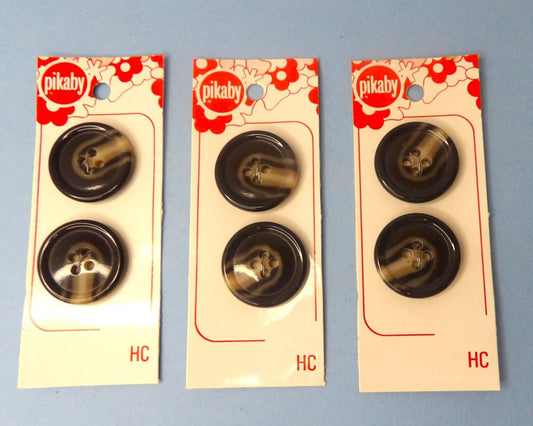 10 cards of black / fawn 4 hole buttons with 2 on each card 25mm clearance Pikaby Brand Vintage