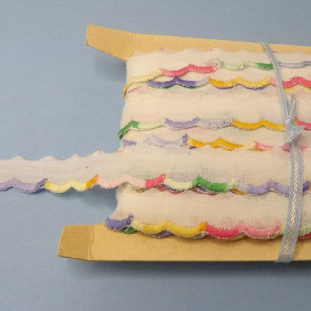 40 Metres Approximately Of White Broderie Anglaise With Multi-coloured Edge  16mm Wide Clearance