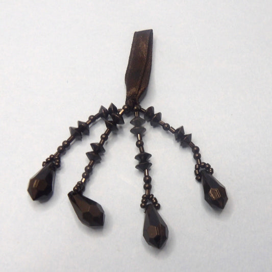 Only one 10 Black Beaded Tassels On Satin Ribbon With 4 Strands Of Beads 80mm