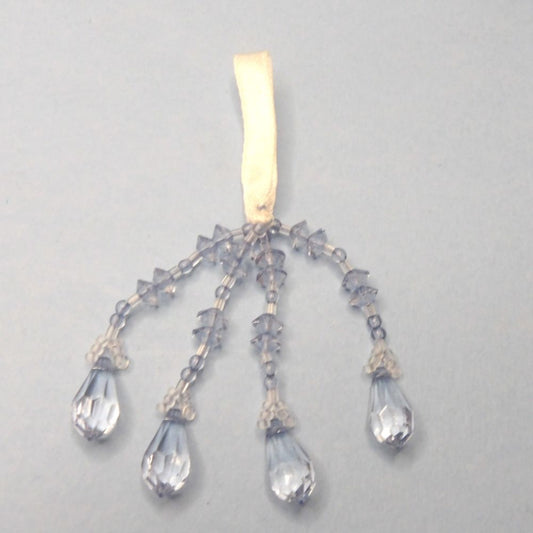 Only one 110 Dark Light Blue On White Satin Ribbon With 4 Strands Of Beads 80mm