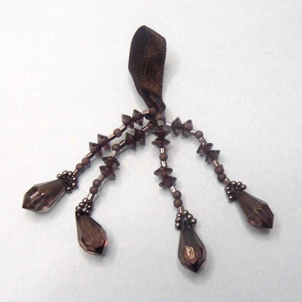 Only one 69 Dark Plum Tassels On Satin Ribbon With 4 Strands Of Beads 80mm