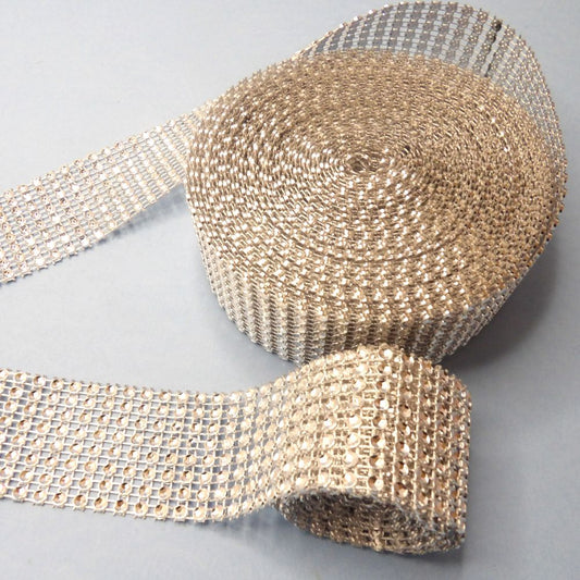 Only One Lot Of  7 + 1 Metres Of White/ Silver Plastic Diamante Effect Ribbon 8 Rows 40mm Wide
