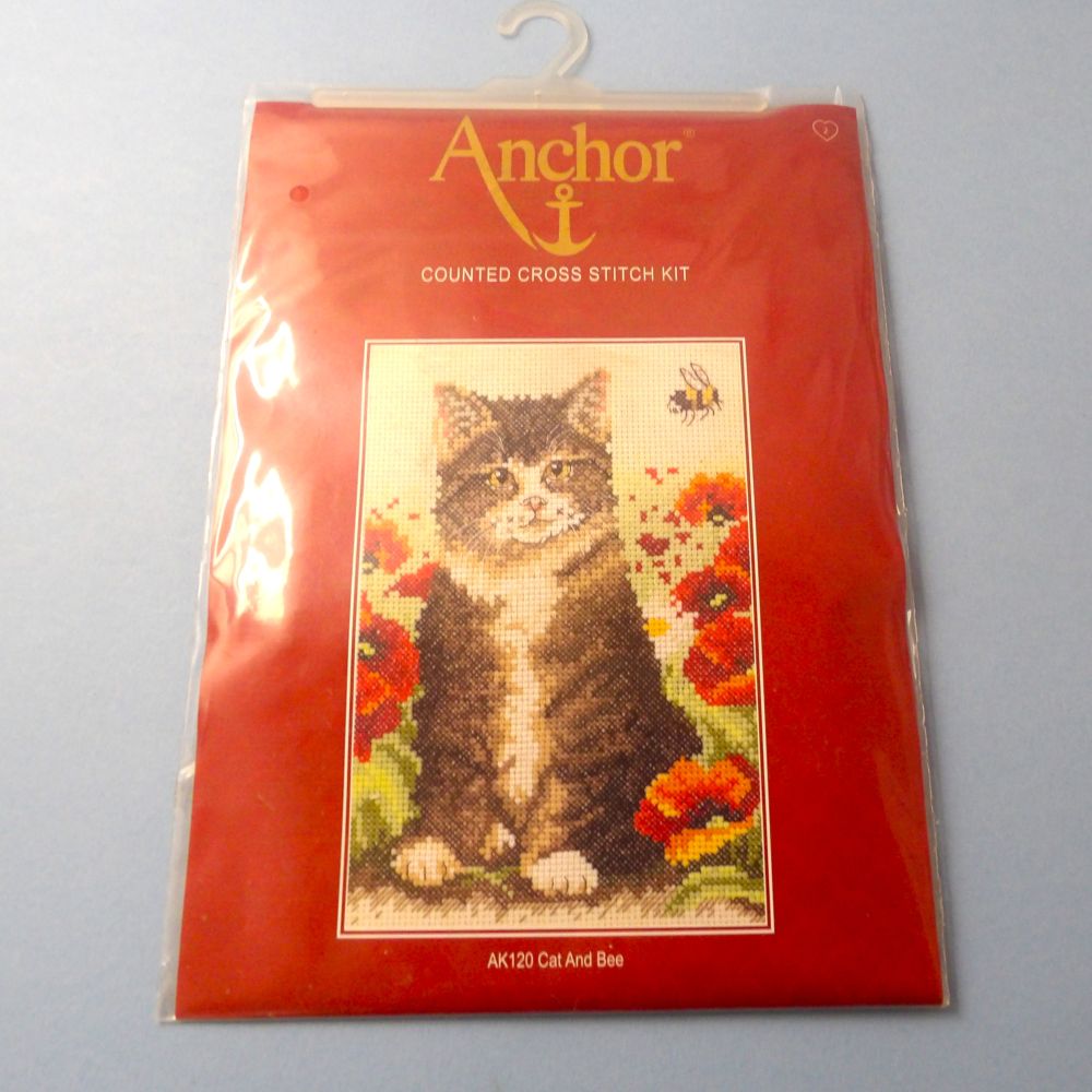 Anchor Counted Cross Stitch Kit  AK120 Cat With Bee 23CM X 16CM Clearance