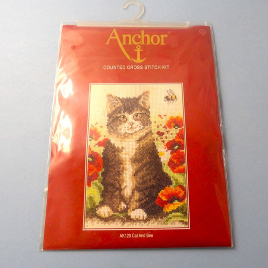 Anchor Counted Cross Stitch Kit  AK120 Cat With Bee 23CM X 16CM Clearance