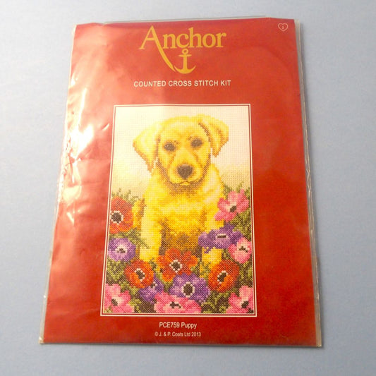 Anchor Counted Cross Stitch Kit  PCE759 Puppy 23CM X 16CM Clearance