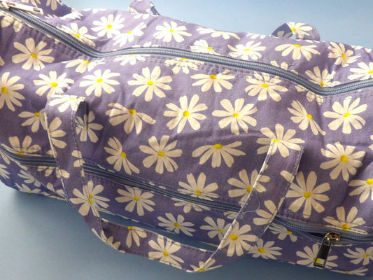 Knitting Bag Fabric Blue Colour With White Daisy Design With Front Zip Pocket Size 42cm x 18cm x 16cm
