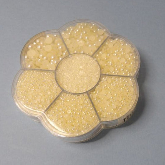 Small Plastic Box 10cm x 18cm Of Half Pearls for Crafts Genie Craft Brand 16000 Flat Back Pearl Beads for Crafts Or Nail Art Sizes 1.5mm to 6mm Clearance