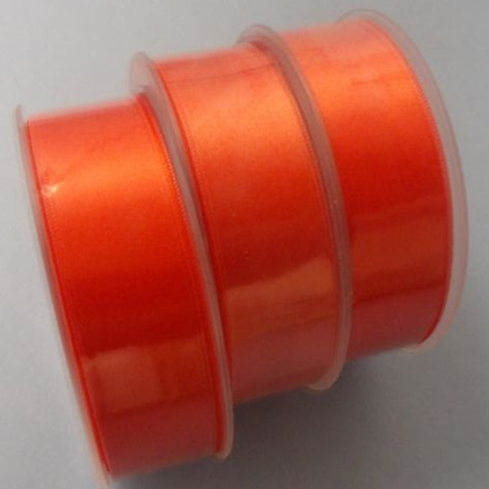Only One lot Of 3 Reels Of Dark Orange x 25 metre Reel Of 25mm Double Satin Ribbon Clearance