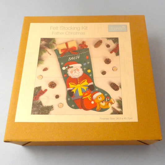Only One Lot Of 4 x Felt Stocking Kit Father Christmas Design Finished Size 26.5cm x 45.7cm In Brown Card Display Box