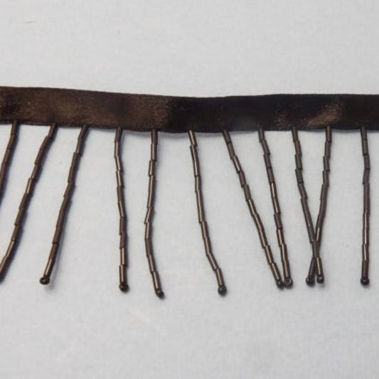 Only One 9 Metres Of Black Colour Beaded Fringing With 9mm Ribbon 50mm Wide Loose In A Bag