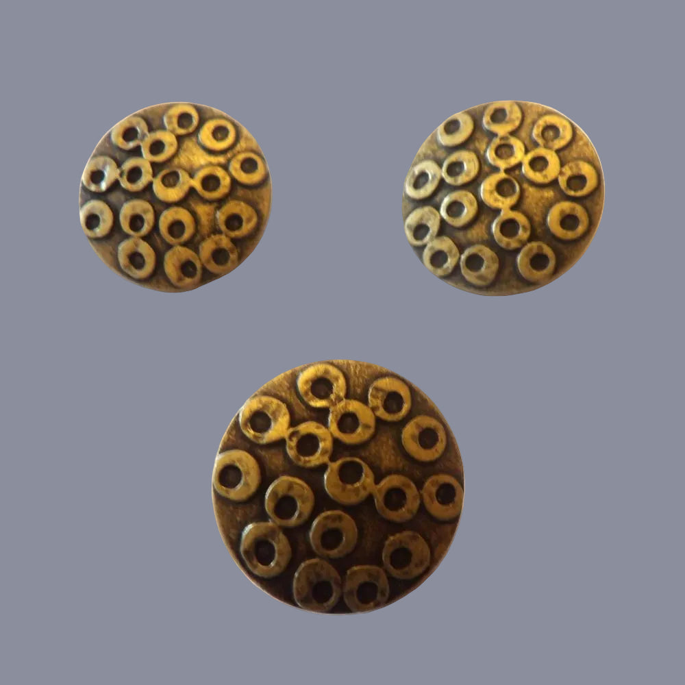 Only One Lot Of 287 Gold Colour Shank Buttons With Circles Pattern [ 6 Sizes ]