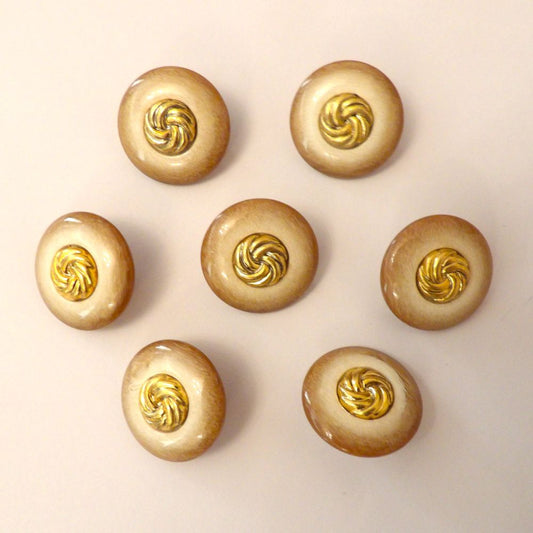Only One Lot Of 44 Light Brown And Cream Shank Buttons Size With Gold Colour Knot Centre 19mm