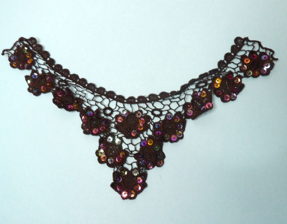 5 Black Guipure Motif With Dark Multicoloured Sequins And Beads 28cm x 20cm Clearance