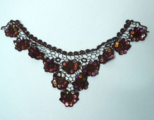 5 Black Guipure Motif With Dark Multicoloured Sequins And Beads 28cm x 20cm Clearance