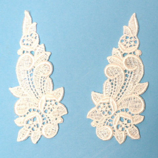 One Pair Of Ivory Guipure Floral Iron On Motifs 12cm x 4.5cm Clearance