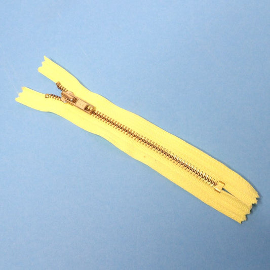 10 Jeans Type Zips Bright Yellow With Gold Colour Metal Teeth Size 16cm Clearance