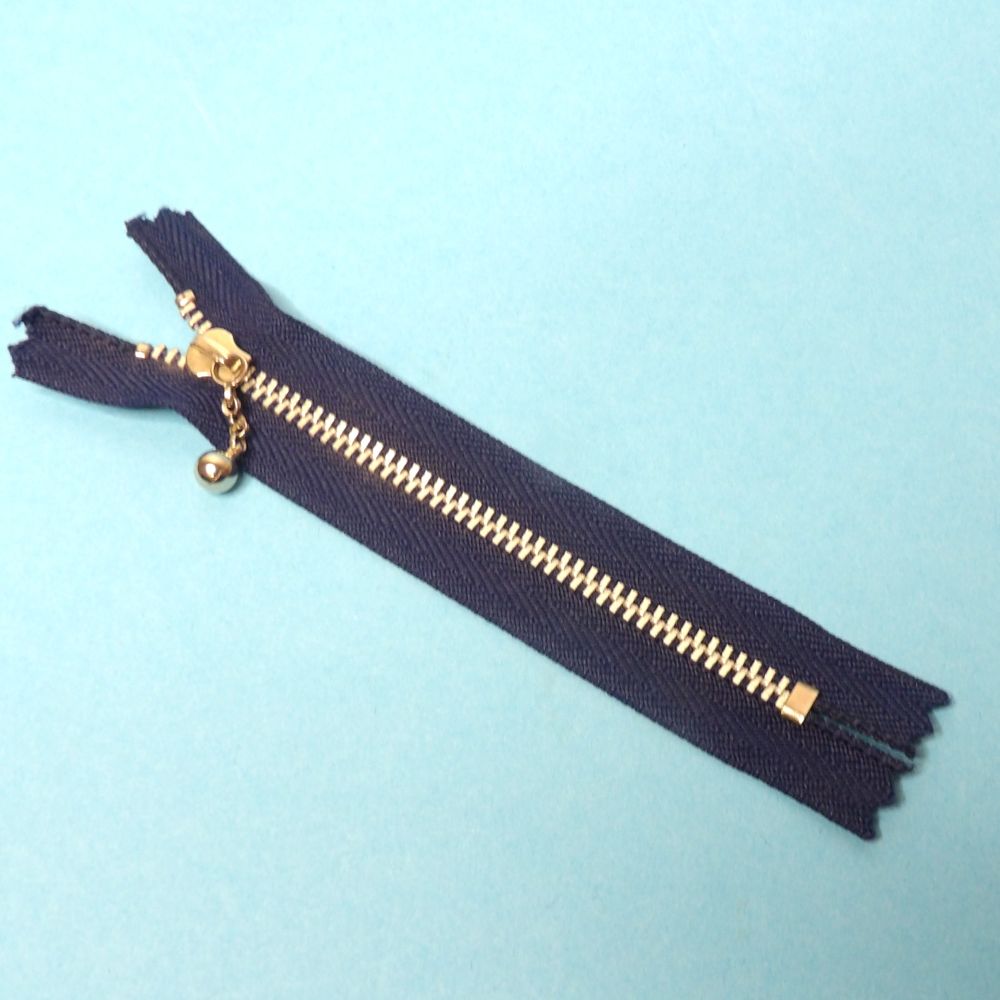 10 Navy Closed End Zips With Silver Colour Metal Teeth  And Fancy Ball Pull size 12cm clearance