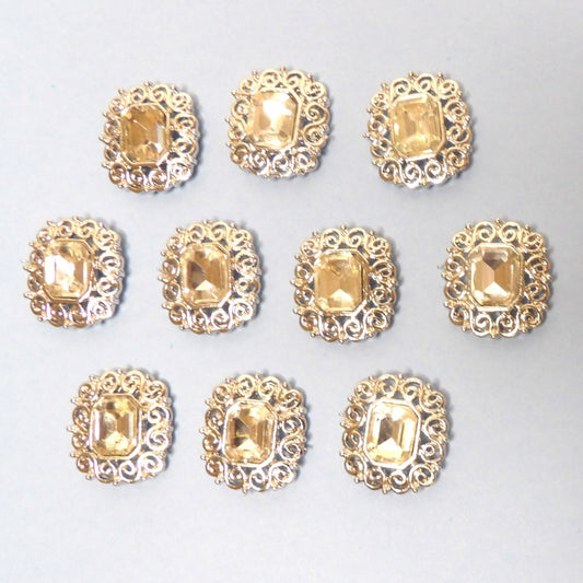 10 Oblong Silver Colour Metal Flat Back With Clear 10mm x 8mm Centre Stone Trims Size 20mm x 19mm Clearance