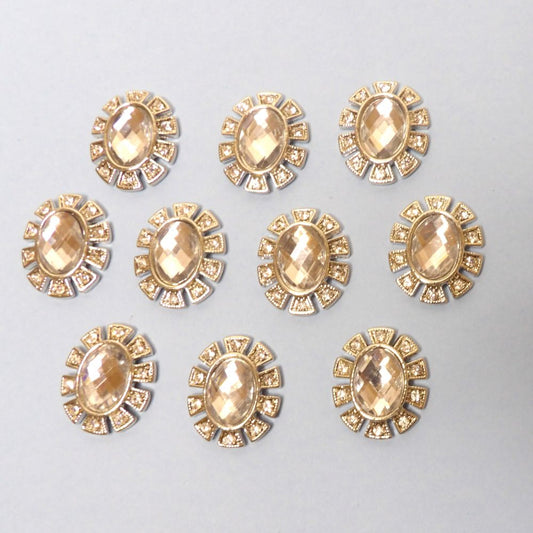 10 Oval Sparkly Diamantes And Centre Clear Stone Silver Colour Metal Flat Back Trims Size 24mm x 20mm clearance