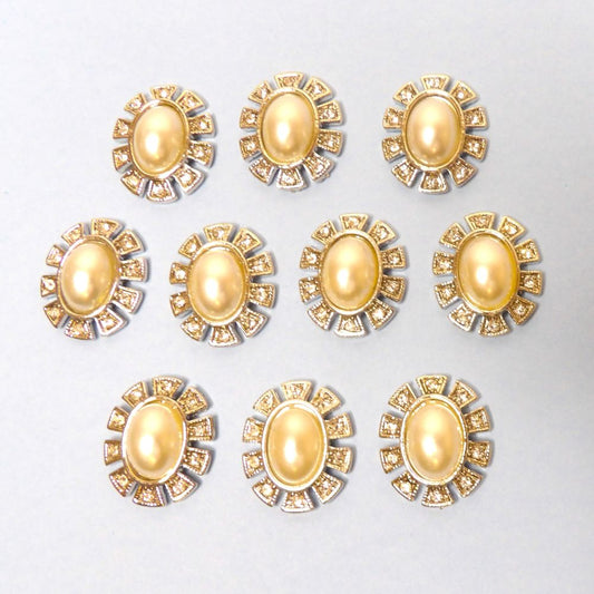 10 Oval Pearl And Sparkly Diamantes Silver Colour Metal Flat Back Trims Size 24mm x 20mm clearance