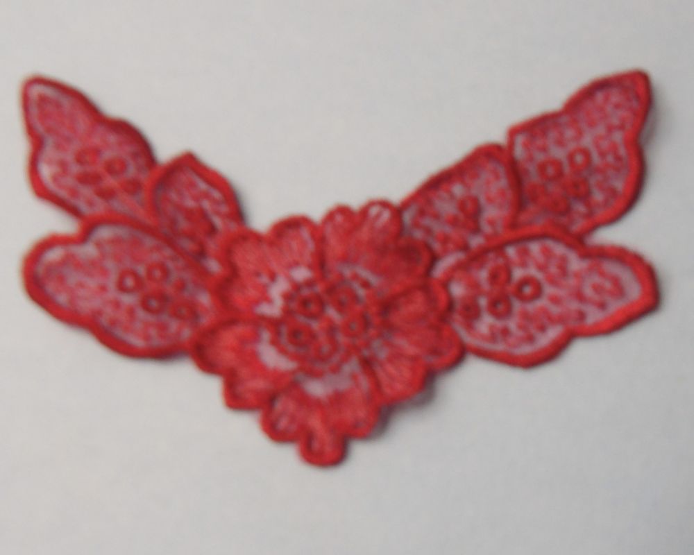 50 Dark Red Colour Lace Flower With Leaves Sew On Motifs Size 11cm x 4cm Clearance