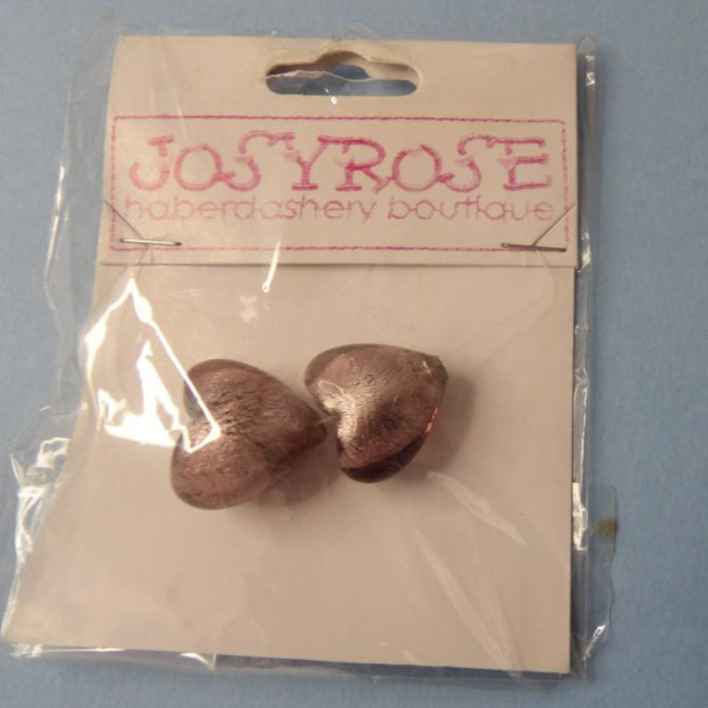 Card of 2 Metallic Dusty Pink Heart Shiny beads size 22mm Josy Rose Brand