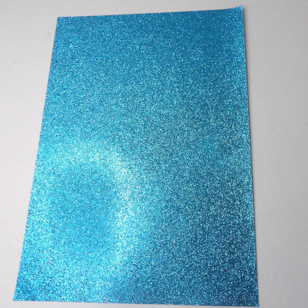 100 Sheets Of Bright Turquoise Colour Glitter Paper Size A4 [ 21cm x 29.5cm ] Clearance