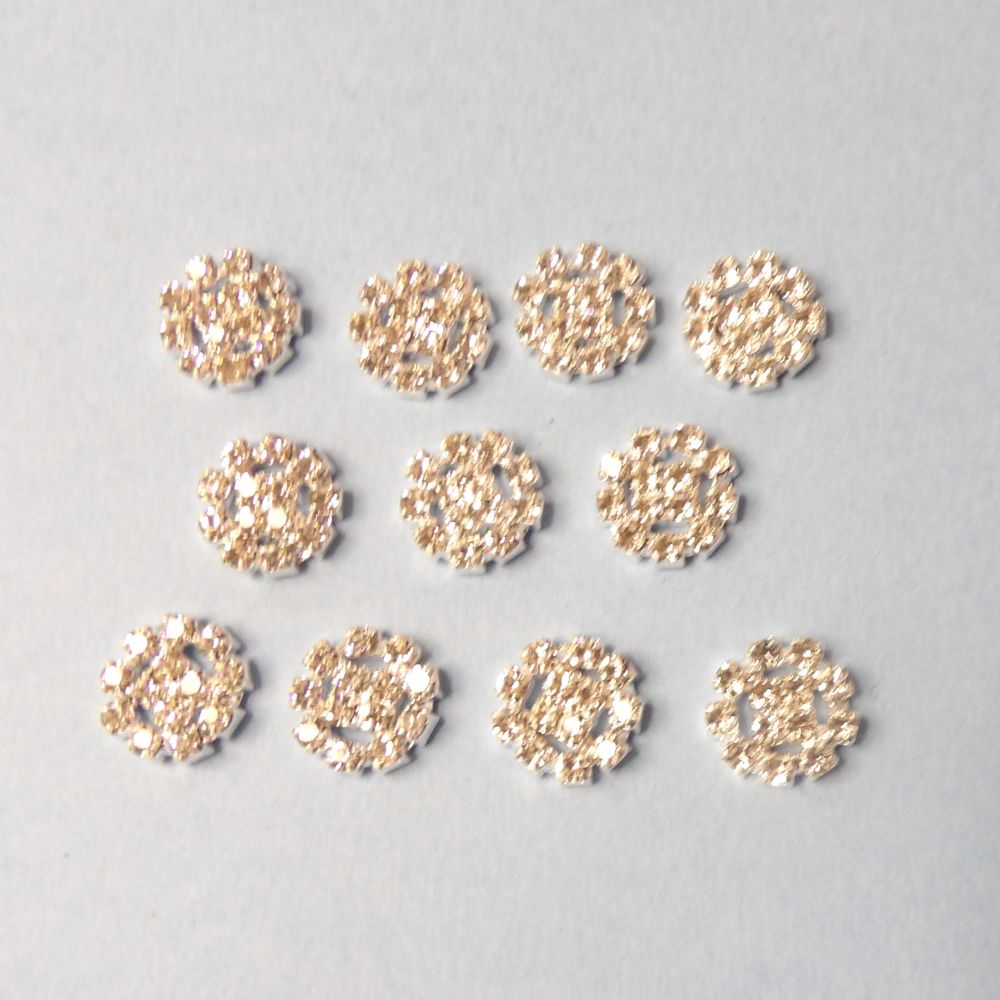11 Round Sparkly Diamantes Silver Colour Metal Flat Back Trims Size 13mm Clearance
