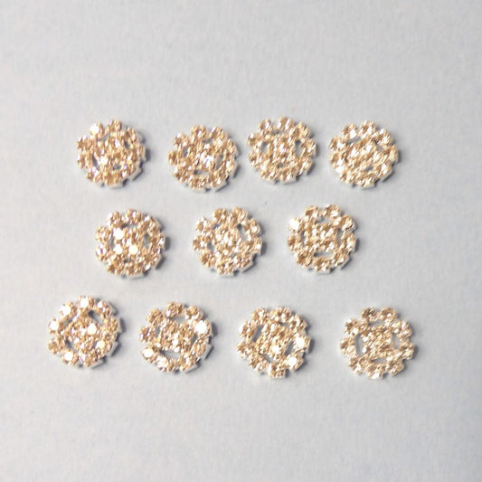 11 Round Sparkly Diamantes Silver Colour Metal Flat Back Trims Size 13mm Clearance