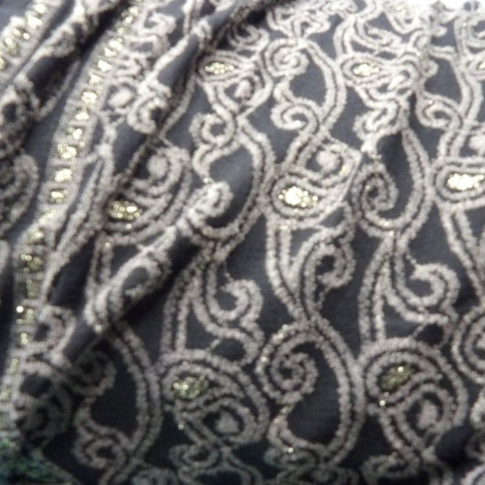 One Metre Of Black With Grey And Silver design stretch Fabric 150cm / 60 inch Wide