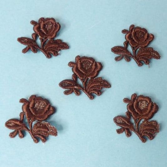60 Dark Brown Embroidered Rose Sew On Motifs size 35mm clearance