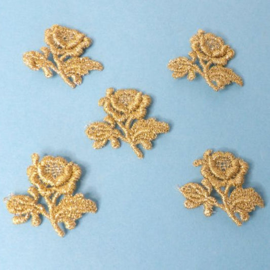 60 Small Metallic Gold Lace Rose Sew On Motifs Size 35mm Clearance