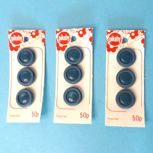 10 Cards of 3 Dark Turquoise Colour Shank Buttons Size 20mm clearance Pikaby Brand Vintage
