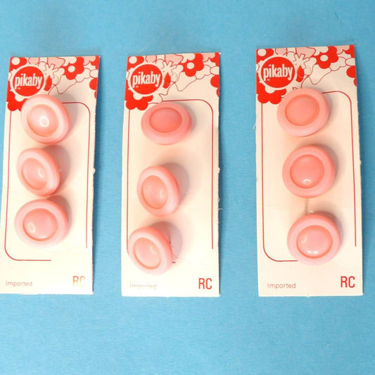 10 Cards of 3 Pink Colour Shank Buttons Size 20mm clearance Pikaby Brand Vintage