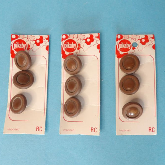 10 Cards of 3 Brown Colour Shank Buttons Size 15mm clearance Pikaby Brand Vintage
