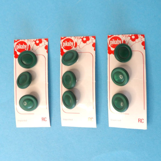 10 Cards of 3 Dark Green Colour Shank Buttons Size 15mm clearance Pikaby Brand Vintage