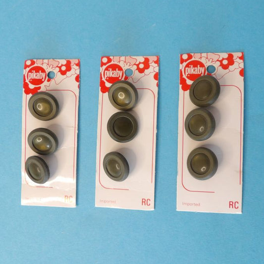 10 Cards of 3 Dark Moss Green Colour Shank Buttons Size 15mm clearance Pikaby Brand Vintage