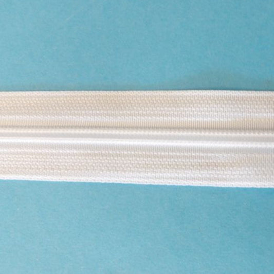 10 metres of White Continuous zip  on size number 5mm teeth wide [ NO PULLS ] loose in a bag