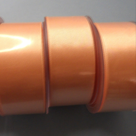 Only One lot Of 3 Peach x 25 metre Reel Of 38mm Double Satin Ribbon Clearance