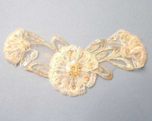 5 Ivory Motifs With Flower Design And Silver lurex embroidery And Iridescent Sequins Size 9cm x 18cm Clearance