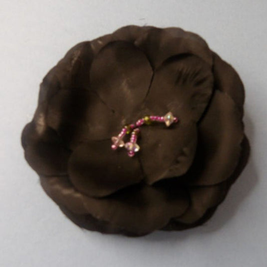 5 Black Satin Type Flower Brooches With Lilac Bead Centre Size 90mm Clearance