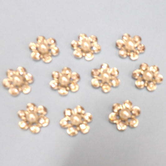 10 flower shape with sparkly diamantes and pearl centre flat back size 20mm clearance