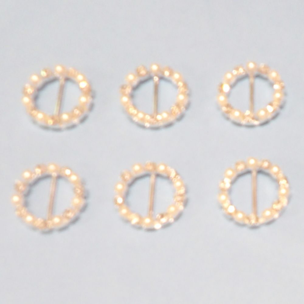 6 Pearl and Diamante Round metal buckles size 22mm clearance