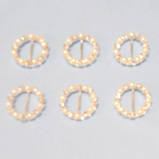 6 Pearl and Diamante Round metal buckles size 22mm clearance