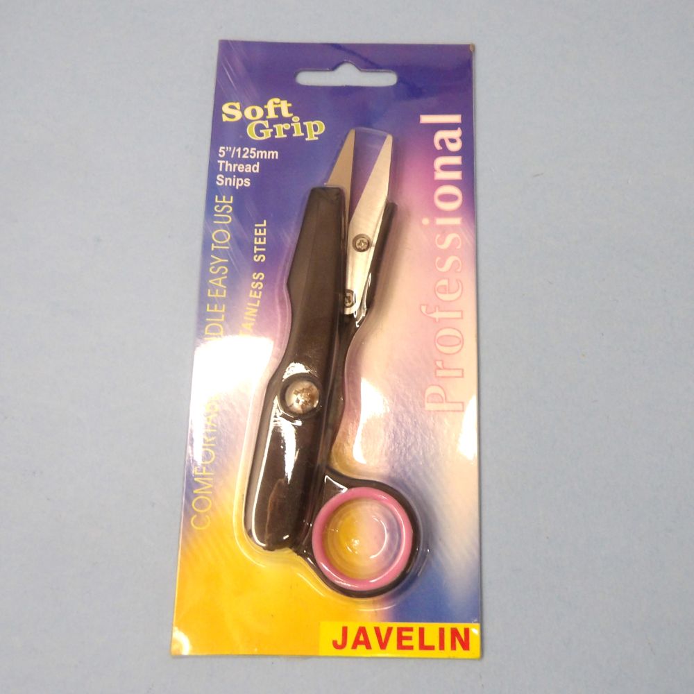 Card Of One Thread Snips 12.5cm / 5 inch With Black With Pink And finger Hole Soft Grip