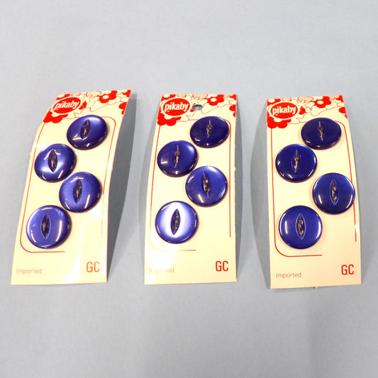 10 Cards Of 4 Royal Blue Fish Eye 2 Hole Buttons 19mm Pikaby Brand Vintage Clearance