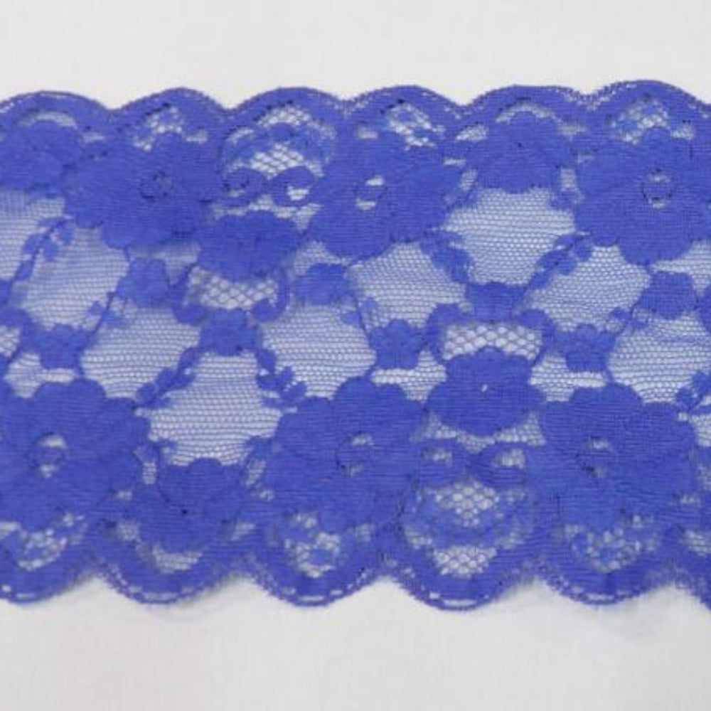 Only One Lot Of 6.5 Metres Of Wide Bright Blue Floral Lace double Edged 11cm Wide Loose In A Bag