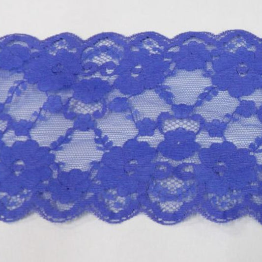 Only One Lot Of 6.5 Metres Of Wide Bright Blue Floral Lace double Edged 11cm Wide Loose In A Bag