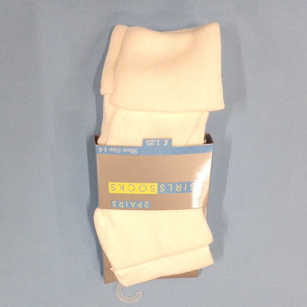 6 Cards Of 2 White Girls Socks Shoe Size 4 - 6  With Hanging Hook Clearance