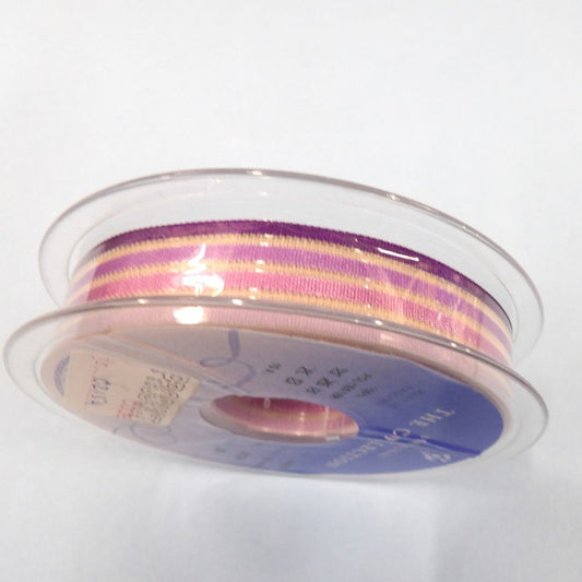 20 Metre Reel Of Lilac / White Striped And See through Ribbon 15mm Wide Clearance